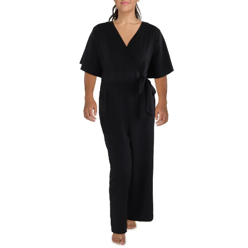 Kiyonna Womens Plus Faux Wrap Belted Jumpsuit