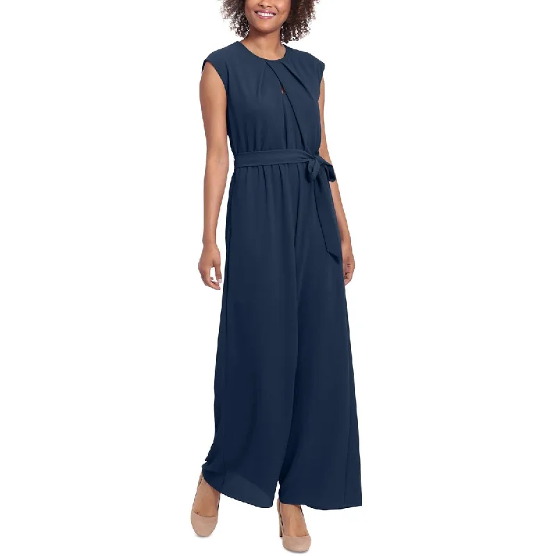 London Times Womens Pleated Wide Leg Jumpsuit