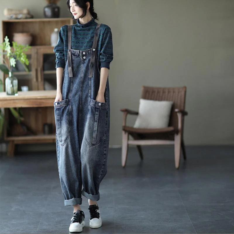 Loose Denim Overalls Casual Jumpsuit