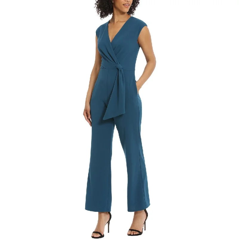 Maggy London Womens Surplice Wide Legs Jumpsuit