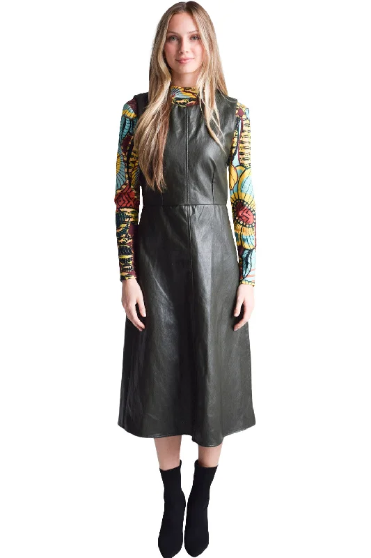 Never A Wallflower Purslane Dress in Olive Faux Leather