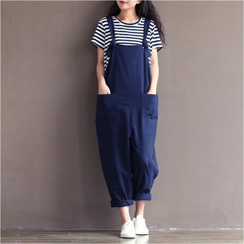 Preppy style Casual Loose Linen jumpsuit