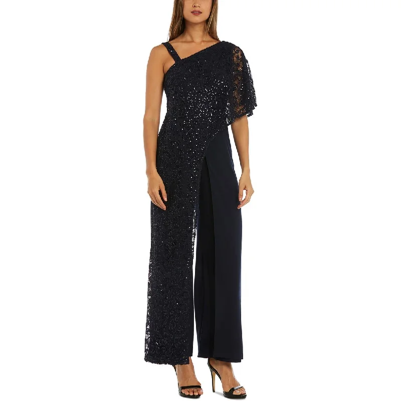 R&M Richards Womens Lace Overlay Sequined Jumpsuit