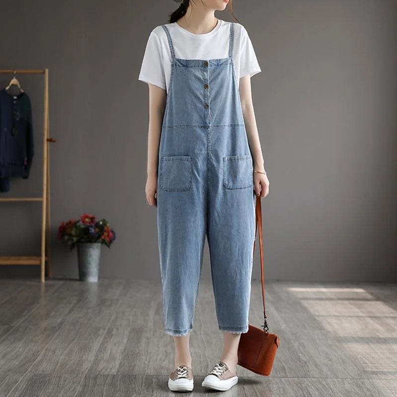 Summer Women Patchwork Tencel Denim Jumpsuit