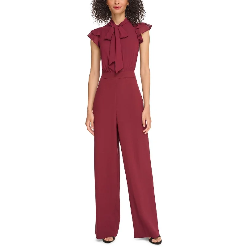 Vince Camuto Womens Petites Tie Neck Flutter Sleeve Jumpsuit