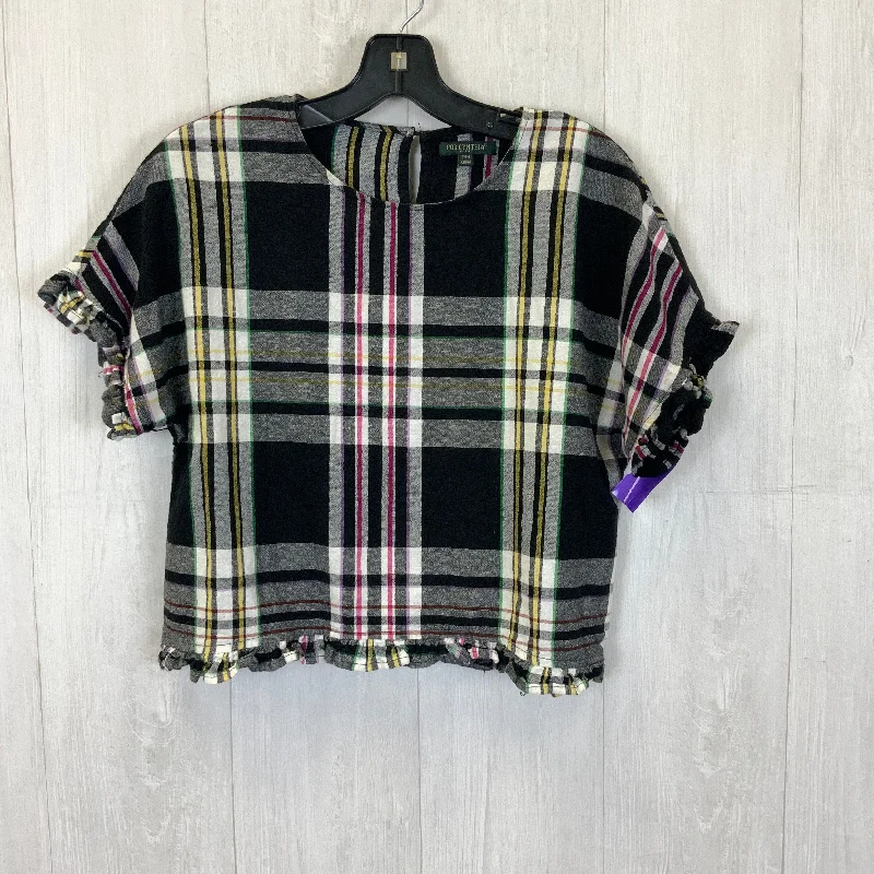 Plaid Pattern Top Short Sleeve For Cynthia, Size Petite  M