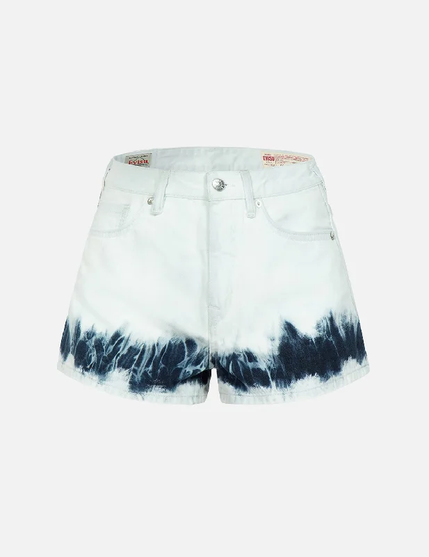 Seagull Embroidery Bleach Tie-dye Denim Shorts