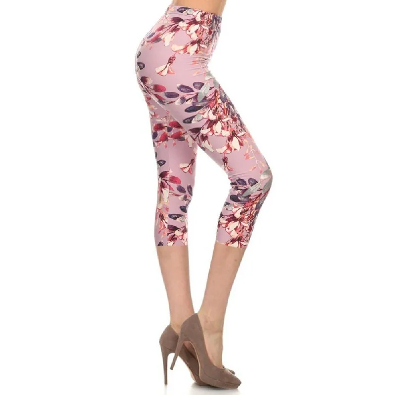 Multi-color Print, Cropped Capri Leggings In A Fitted Style With A Banded High Waist