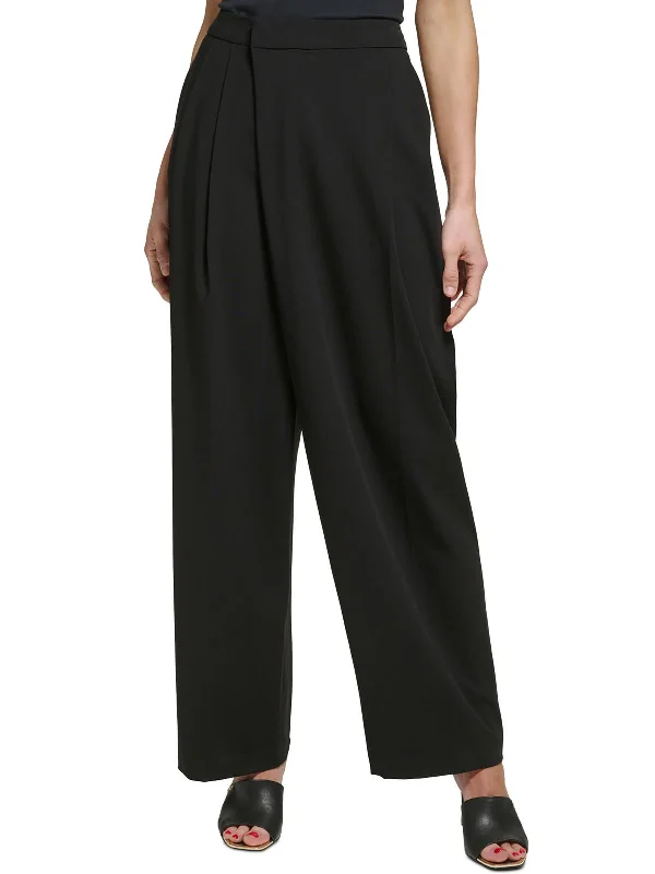 Petites Womens High-Rise Draped Wide Leg Pants