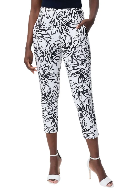 Printed Cropped Microtwill Pants In Vanilla/black