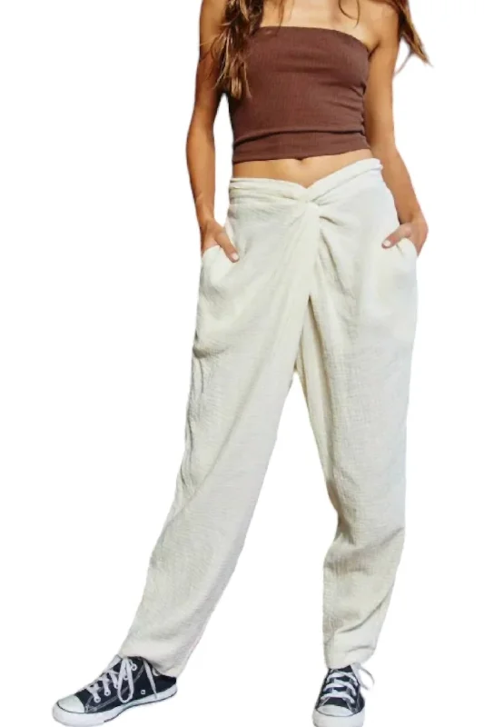 Summer Twist Waist Pants In Cream