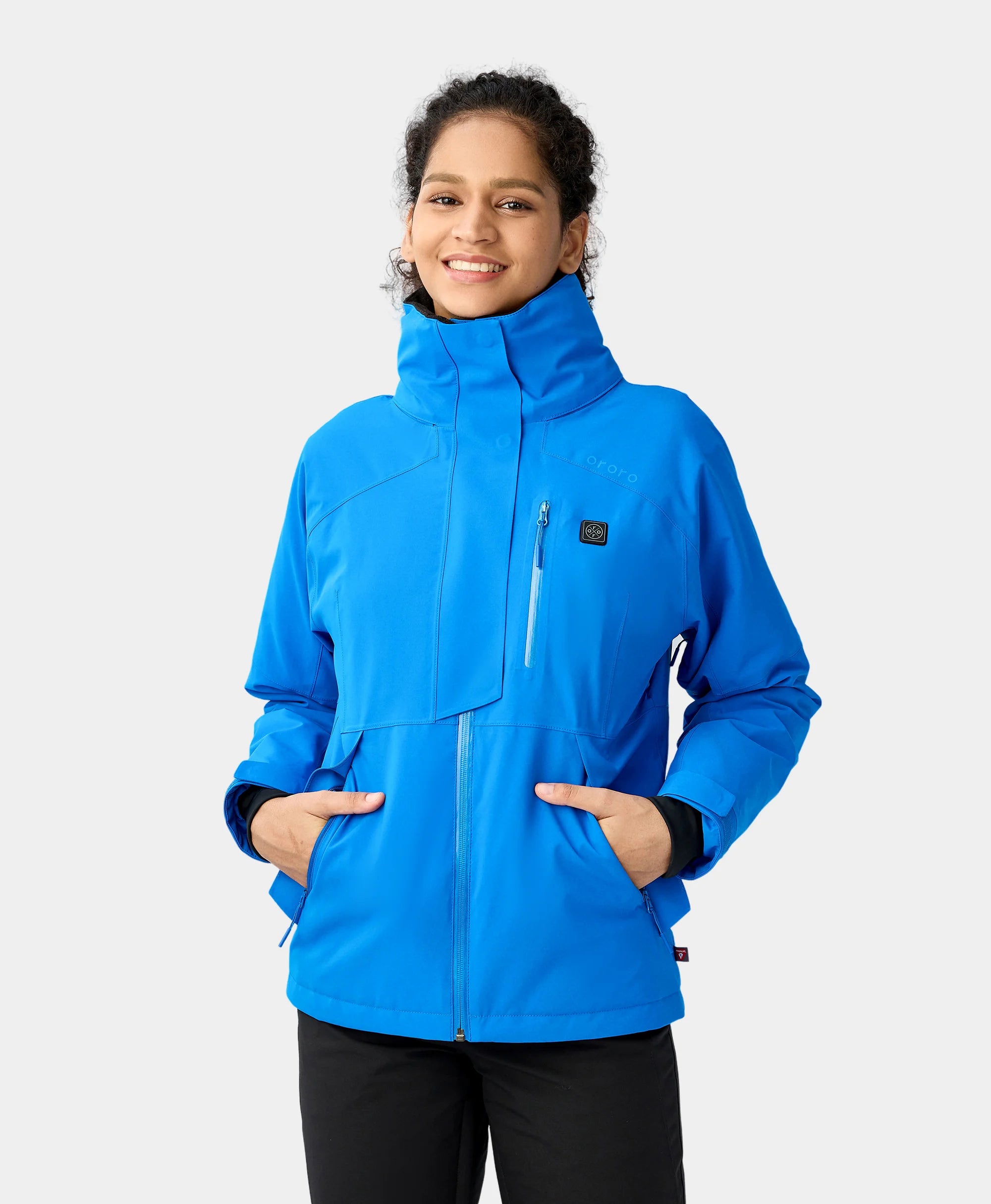 Women's Waterproof Heated Ski Jacket - Black/Blue